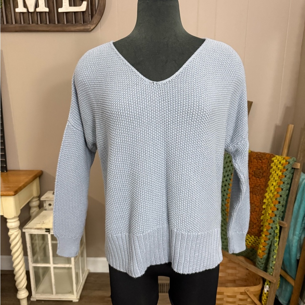 Lucky Brand • Dusty Blue V Neck Popcorn Sweater